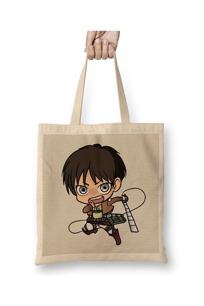 Baskı Dükkanı Attack On Titan Chibi Eren υφασμάτινη τσάντα με μακριά λαβή