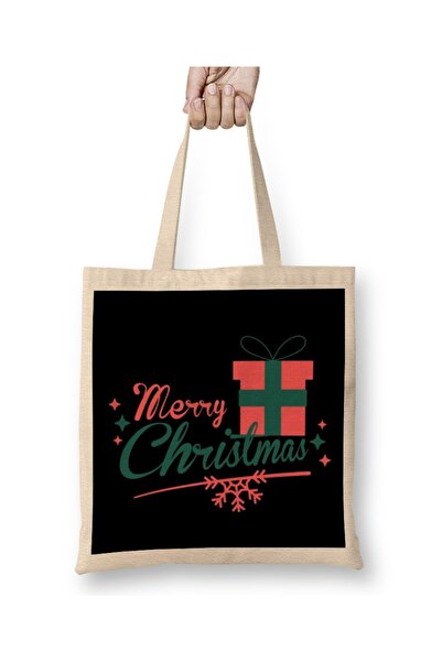 Baskı Dükkanı Новорічна концепція Merry Christmas 017 Тканинна сумка з довгим...