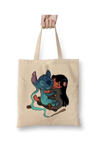 Baskı Dükkanı Expecto Ohana Patronus Stitch Love Tote Geantă cu mâner lung