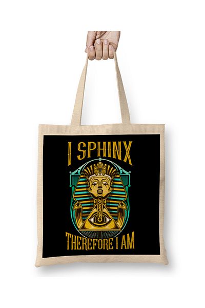 Baskı Dükkanı Χαριτωμένο και αστείο I Sphinx Επομένως I Am Pun Αιγυπτιακή υφασμάτινη τσάντα με μακριά λαβή