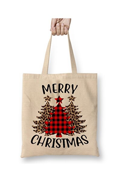 Baskı Dükkanı Novogodišnji novogodišnji koncept Srećan Božić 012 Tkanina Torb...