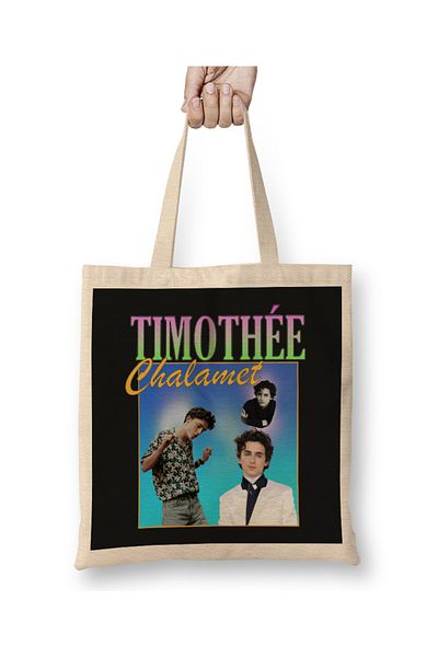 Baskı Dükkanı Geantă retro din pânză Timothee Chalamet cu mâner lung