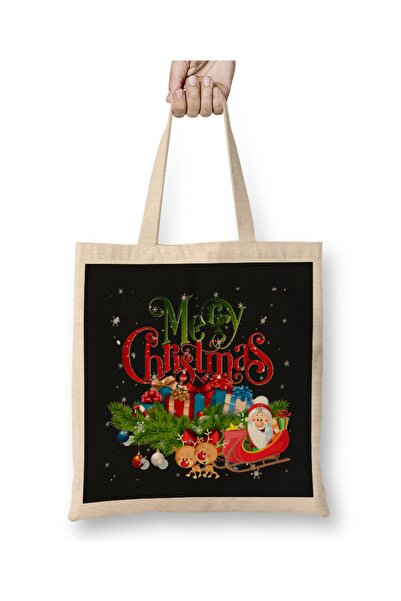 Baskı Dükkanı Новорічна концепція Merry Christmas 011 Тканинна сумка з довгим...