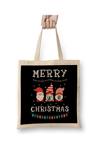 Baskı Dükkanı Πρωτοχρονιάτικο Πρωτοχρονιάτικο Concept Merry Christmas 07 υφασμάτινη τσάντα με μακριά λαβή