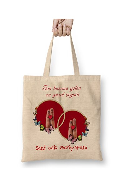 Baskı Dükkanı Poklon za Dan zaljubljenih za partnera 052 Tkanina Torba Duga S...