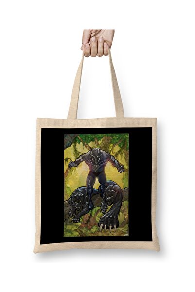 Baskı Dükkanı Μαύρη υφασμάτινη τσάντα Panther με μακριά λαβή