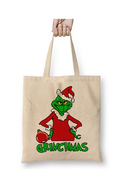 Baskı Dükkanı Πρωτοχρονιάτικο Πρωτοχρονιάτικο Concept Christmas Grinchmas Become Santa υφασμάτινη τσάντα με μακριά λαβή