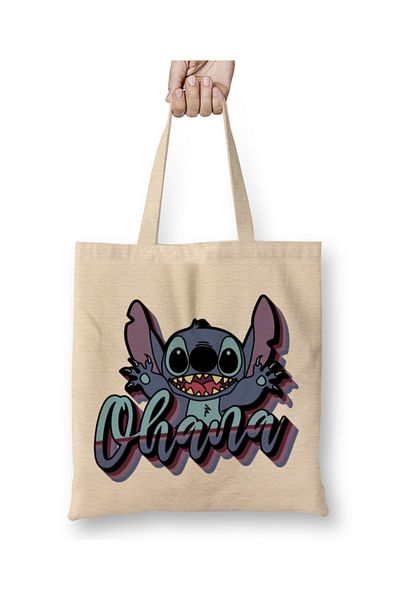 Baskı Dükkanı Geantă din pânză Ohana Vibes Stitch cu mâner lung