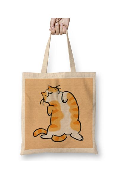 Baskı Dükkanı Χαριτωμένη υφασμάτινη τσάντα Ginger Cat Orange Tabby Cat Cat με μακριά λαβή