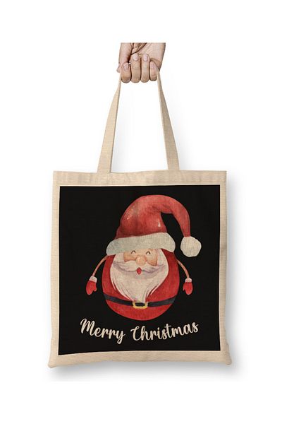 Baskı Dükkanı Πρωτοχρονιάτικο Πρωτοχρονιάτικο Concept Merry Christmas Santa υφασμάτινη τσάντα με μακριά λαβή