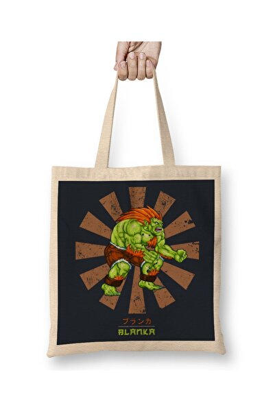 Baskı Dükkanı Blanka Street Fighter Retro japanska tkanina Torba duga Sa ručkom