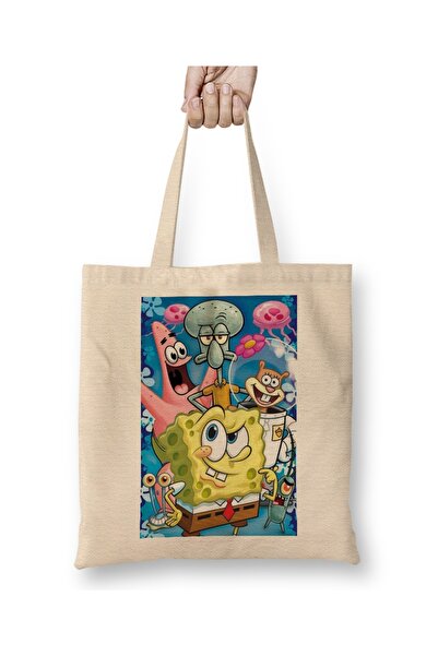 Baskı Dükkanı سبونج بوب سبونج بوب 02 حقيبة قماشية بمقبض طويل
