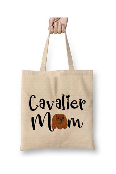 Baskı Dükkanı Ruby Cavalier King Charles Spaniel Mom Kids Geantă din pânză cu mâner lung