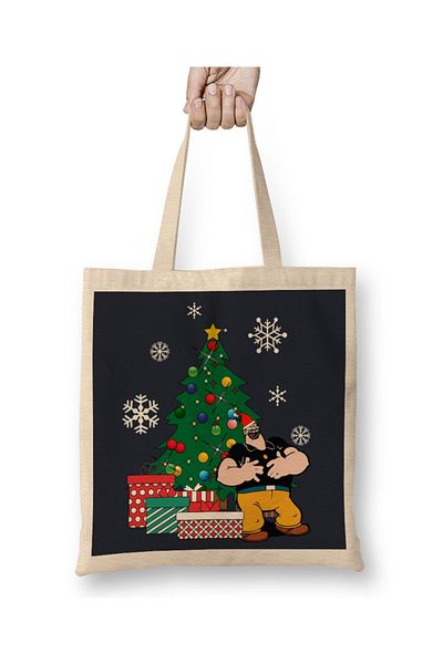 Baskı Dükkanı Bluto Around The Christmas Tree Popeye υφασμάτινη τσάντα με μακριά λαβή
