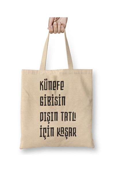 Baskı Dükkanı Cuvânt amuzant este ca și cum Kunefe în exterior Geantă din pânză Cheddar pentru mâner lung pentru desert