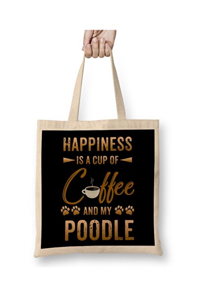 Baskı Dükkanı Sreća je šolja kafe i moja poodle tkanina Torba duga Sa ručkom