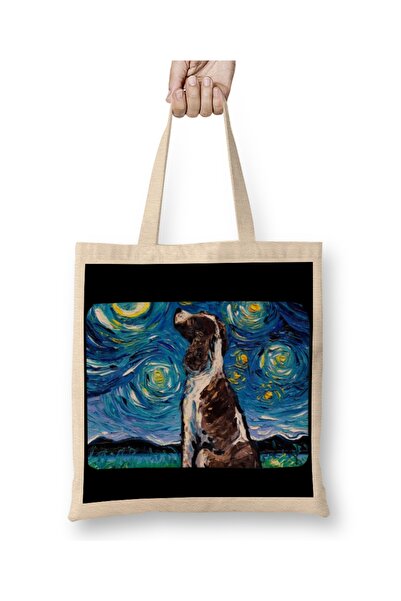Baskı Dükkanı Engleski springer španijel Starry Night tkanina Torba duga Sa r...