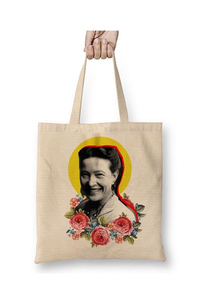 Baskı Dükkanı Simone De Beauvoir 01 υφασμάτινη τσάντα μακριά λαβή
