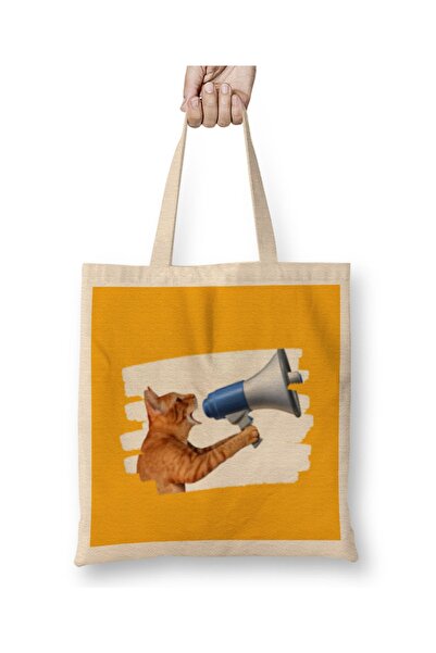 Baskı Dükkanı Funny Cat MOON Lover LADY Gifts Geantă din pânză Mâner lung