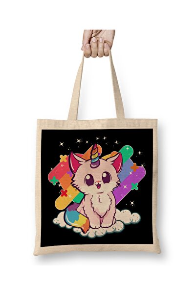 Baskı Dükkanı Tkanina za mačku jednoroga Torba - Preslatka magična dugina mač...