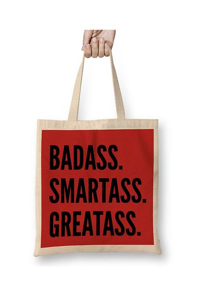 Baskı Dükkanı Deadpool Badass Smartass Greatass Αστείο αστείο Deadpool Parody υφασμάτινη τσάντα με μακριά λαβή