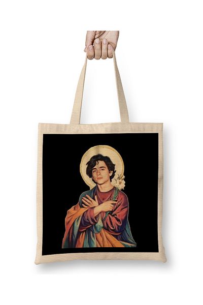 Baskı Dükkanı Geantă din pânză Timothee Chalamet Saint Timothee Chalamet cu mâner lung
