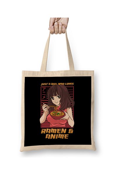 Baskı Dükkanı Απλώς μια κοπέλα που αγαπά το Anime και την υφασμάτινη τσάντα Ramen με μακριά λαβή