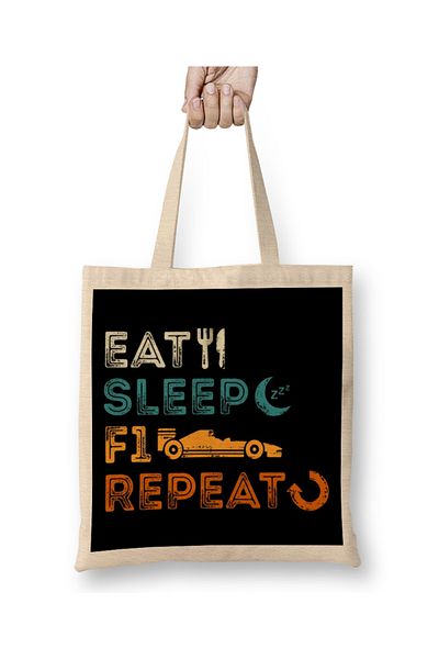 Baskı Dükkanı Eat Sleep F1 Repeat F1 Tasse Geantă din pânză cu mâner lung