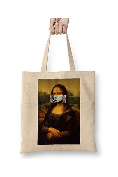 Baskı Dükkanı Υφασμάτινη τσάντα Mona Lisa με μακριά λαβή