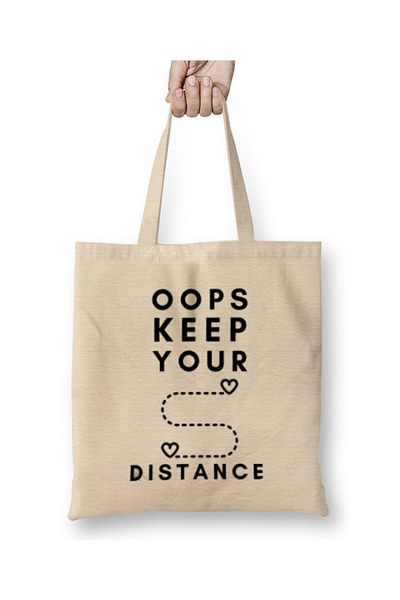 Baskı Dükkanı OOPS KEEP YOUR DISTANCE Geantă din pânză cu mâner lung