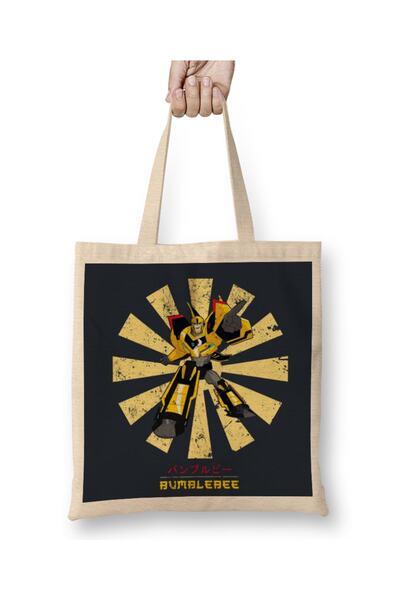 Baskı Dükkanı Bumblebee retro japanska transformerska tkanina Torba duga Sa r...