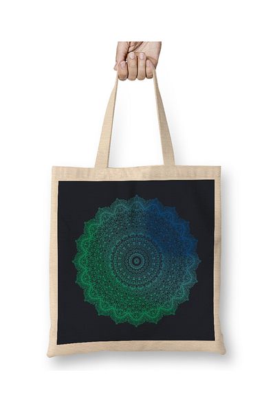 Baskı Dükkanı Yogi Prana Mandala Μπλε υφασμάτινη τσάντα με μακριά λαβή