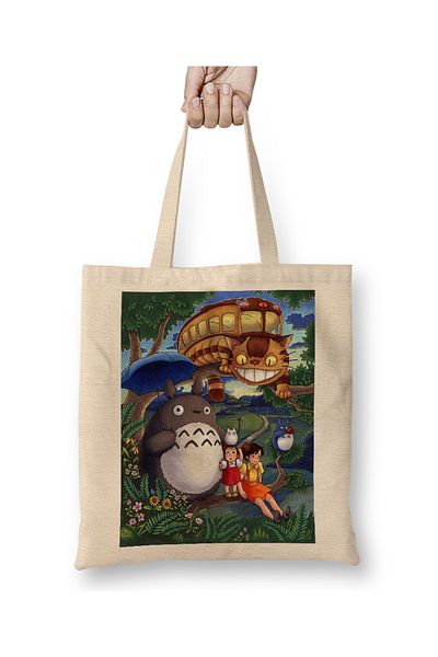 Baskı Dükkanı Totoro Hayao Miyazaki Geantă din pânză cu mâner lung