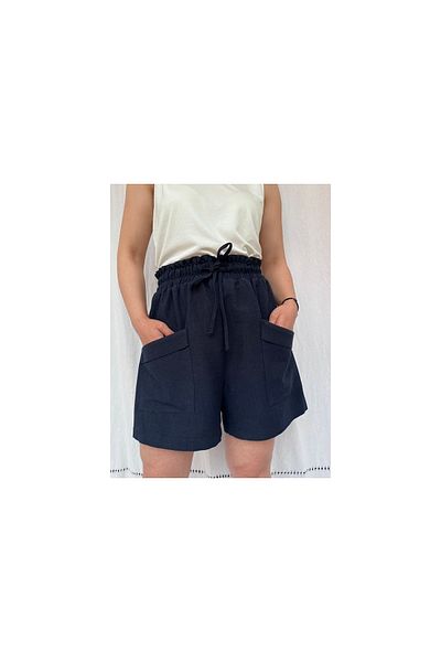 soBasic Pantaloni scurți și bermude din bumbac, albastru marin, elastic în talie