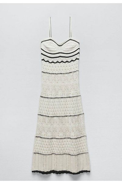 Liora Women's Black Ecru Contrast Strap Openwork Dress