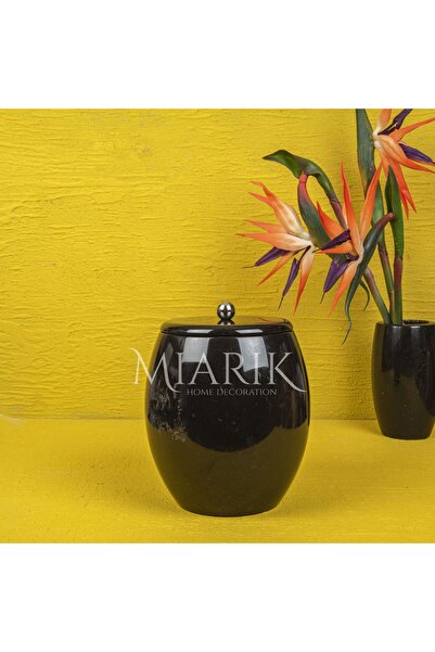 MIARIK DESIGN & DEKORASYON DEKORATİF SIYAH MERMER OVAL ÇÖP KOVASI