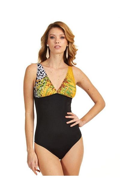 Argento 0093-9135 Black Tropical Pattern Recovery Swimsuit