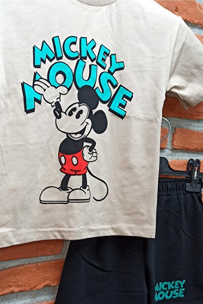 endudu Yeni Sezon Oversize Mickey Mouse Baskılı Yazlık Şortlu Alt Üst Takım Miki