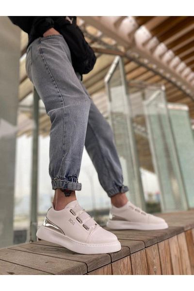 BPM BA0329 - White Silver Detailed Thick Sole Casual Men's Shoes