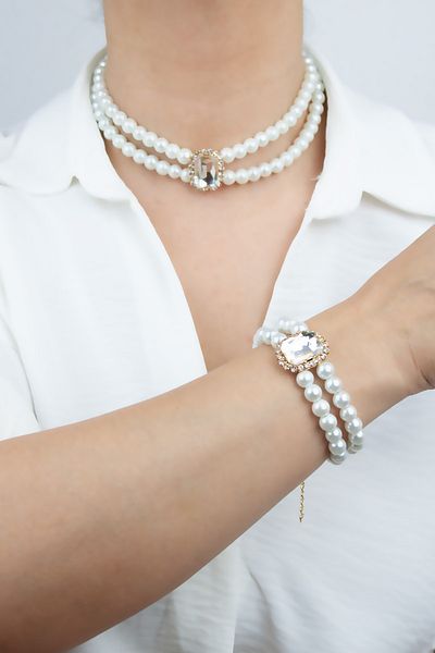 Liveyn Design Crystal Stone Necklace Bracelet Set