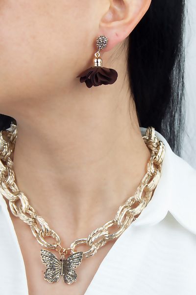 Liveyn Design Bronze Butterfly Pendant Necklace Earring Set
