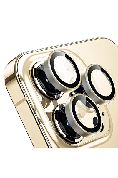 IPHONE 14 PRO MAX / 14 PRO SAFIR KAMERA KORUYUCU (KOLAY TAKMA APARATLI) GOLD