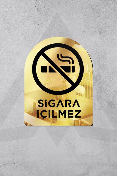 AHWALL Dekoratif Pleksi Aynalı Sigara İçilmez Uyarı Levhası, Gold
