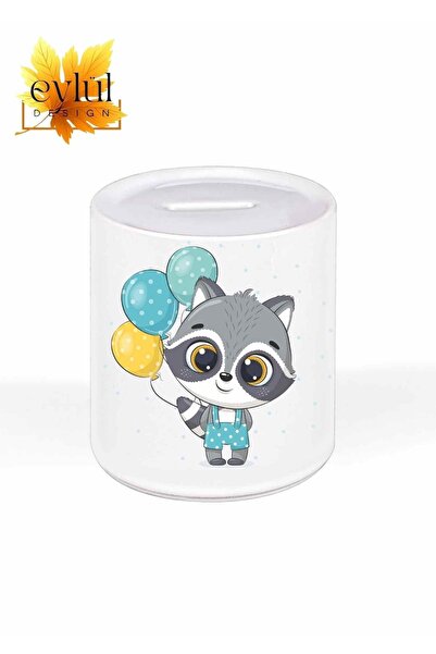 Eylül Design لطيف الراكون تصميم خاص مطبوعة السيراميك حصالة على شكل حيوان قابلة للفتح حصالة على شكل حيوان