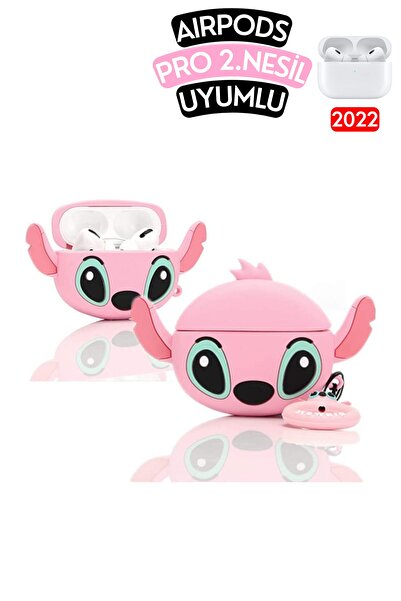 EWEC Pro 2. Nesil Uyumlu Pembe Stitch Figürlü Sevimli Kopçalı Koruyucu Kulaklık Kılıfı, Darbe Emici Kılıf