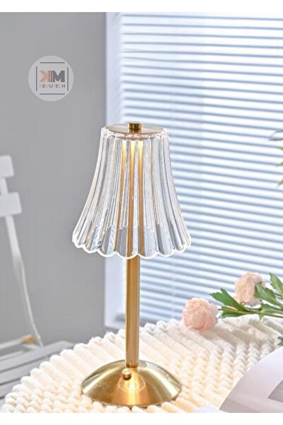 BEKAZE Dekoratif Kristal Şarjlı Şemsiye Gold Led Abajur, Yılbaşı Masa Lambası...