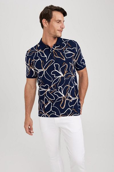 DeFacto Slim Fit Polo Collar Patterned Short Sleeve T-Shirt B0597ax23hs