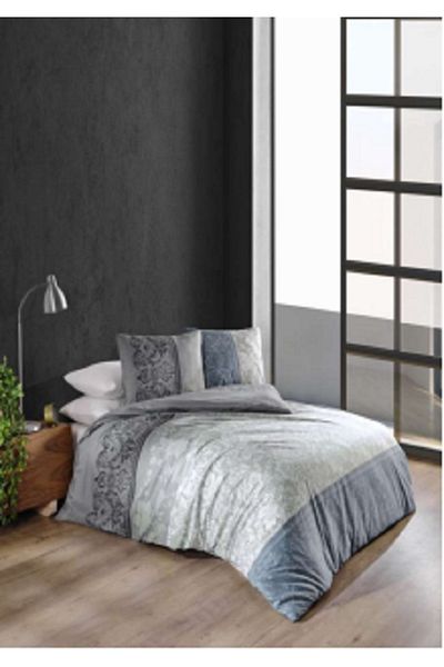 Majoli Calina Blue King Size Quilted Duvet Cover Set 4 Seasons Set 100% Cotton Ranforce Fabric