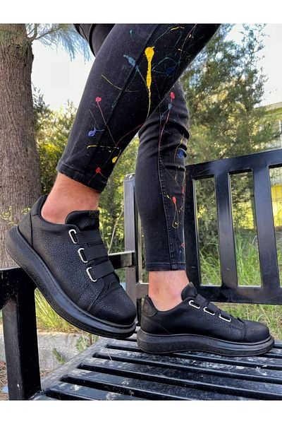 Paolo Zaccardi P889 Fără șireturi 3 benzi Elastic înalt/gros Talpă ortopedică Pantofi sport pentru bărbați St Black