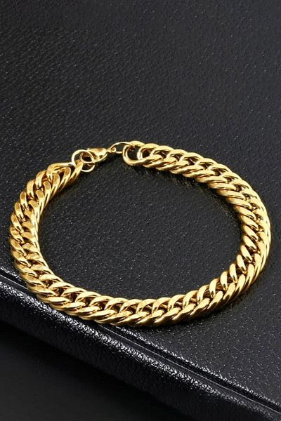 The Collection Unisex Stainless Thick Cuban Gold Steel Bracelet